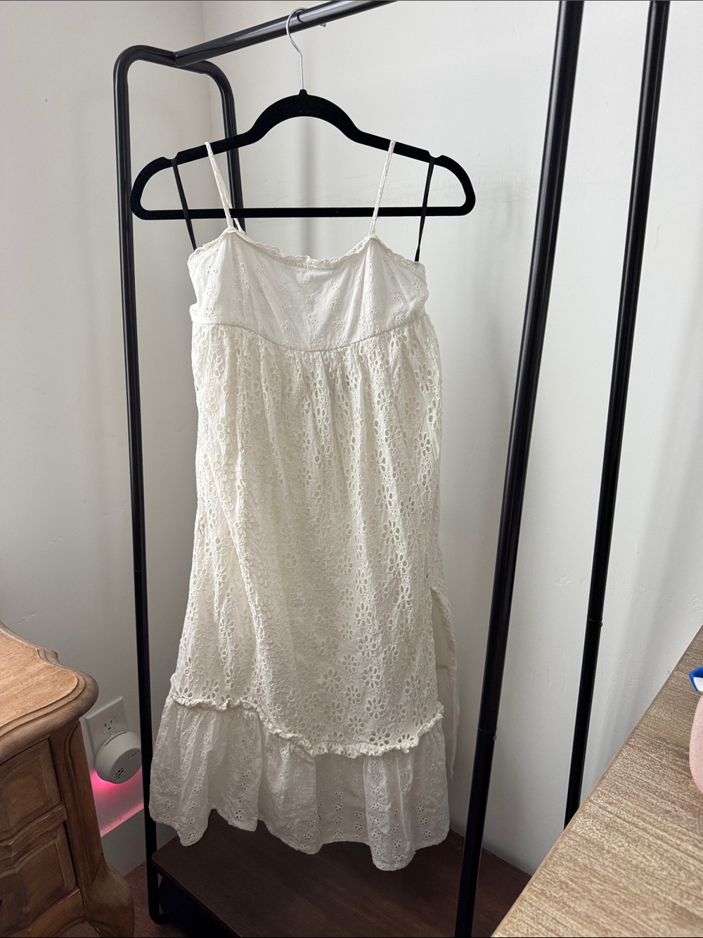 MAJORELLE Cream Eyelet Spaghetti Strap Midi Dress